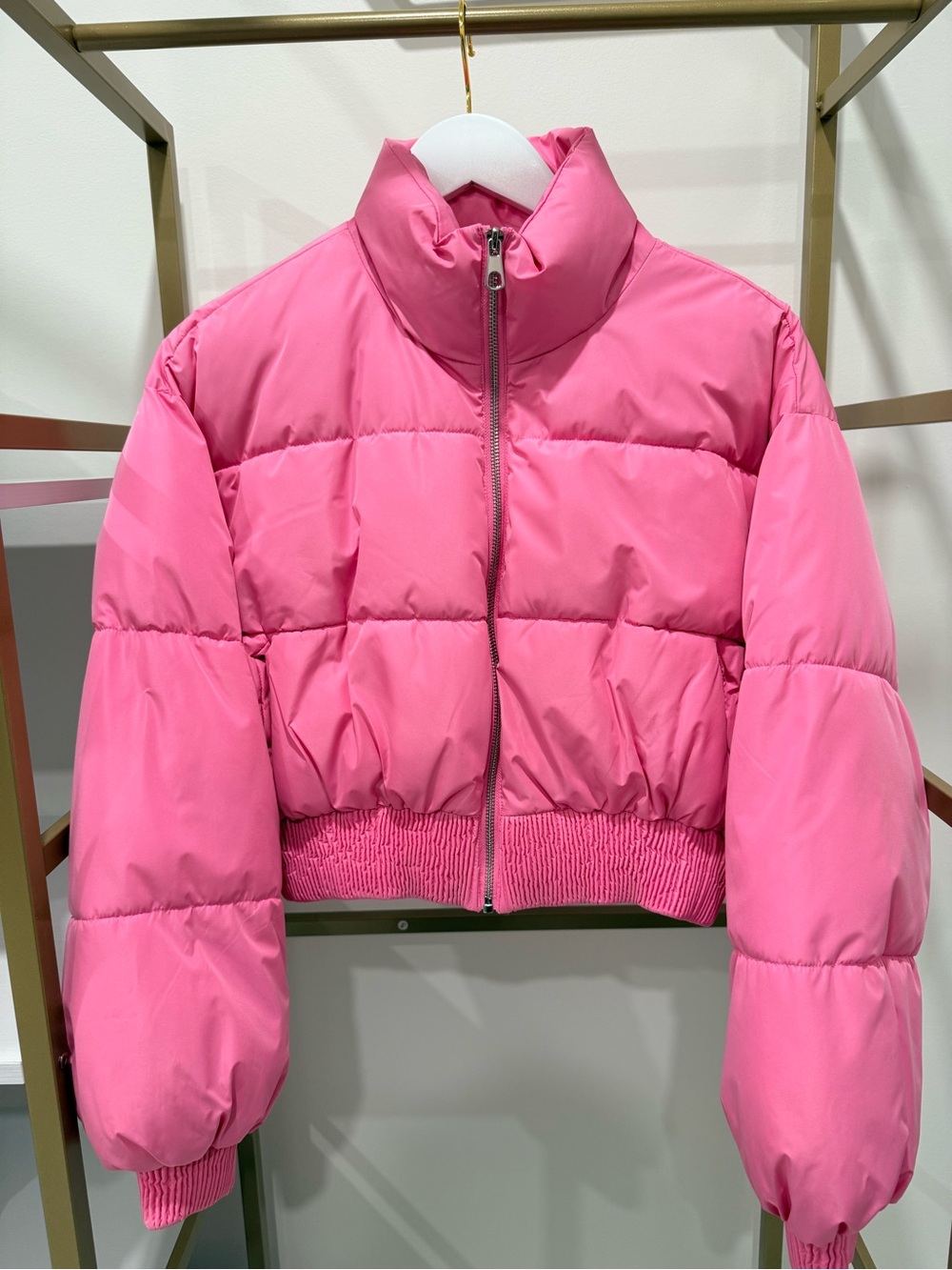 Zara Bright Pink Cropped Puffer Jacket